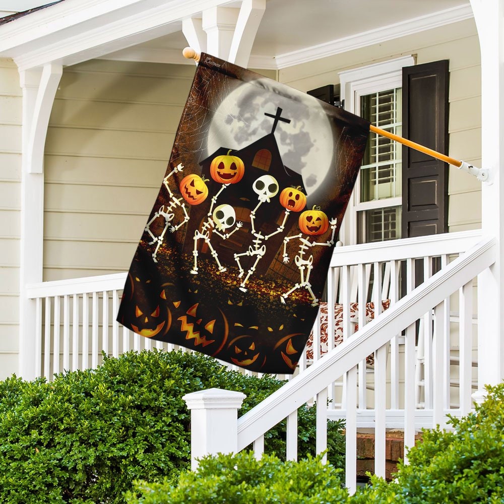 Skeleton Pumpkin Halloween Flag House Garden Farmhouse Peace Rustic Country Decor Skeleton Pumpkin Halloween Flag House Garden Farmhouse Peace Rustic Country Decor