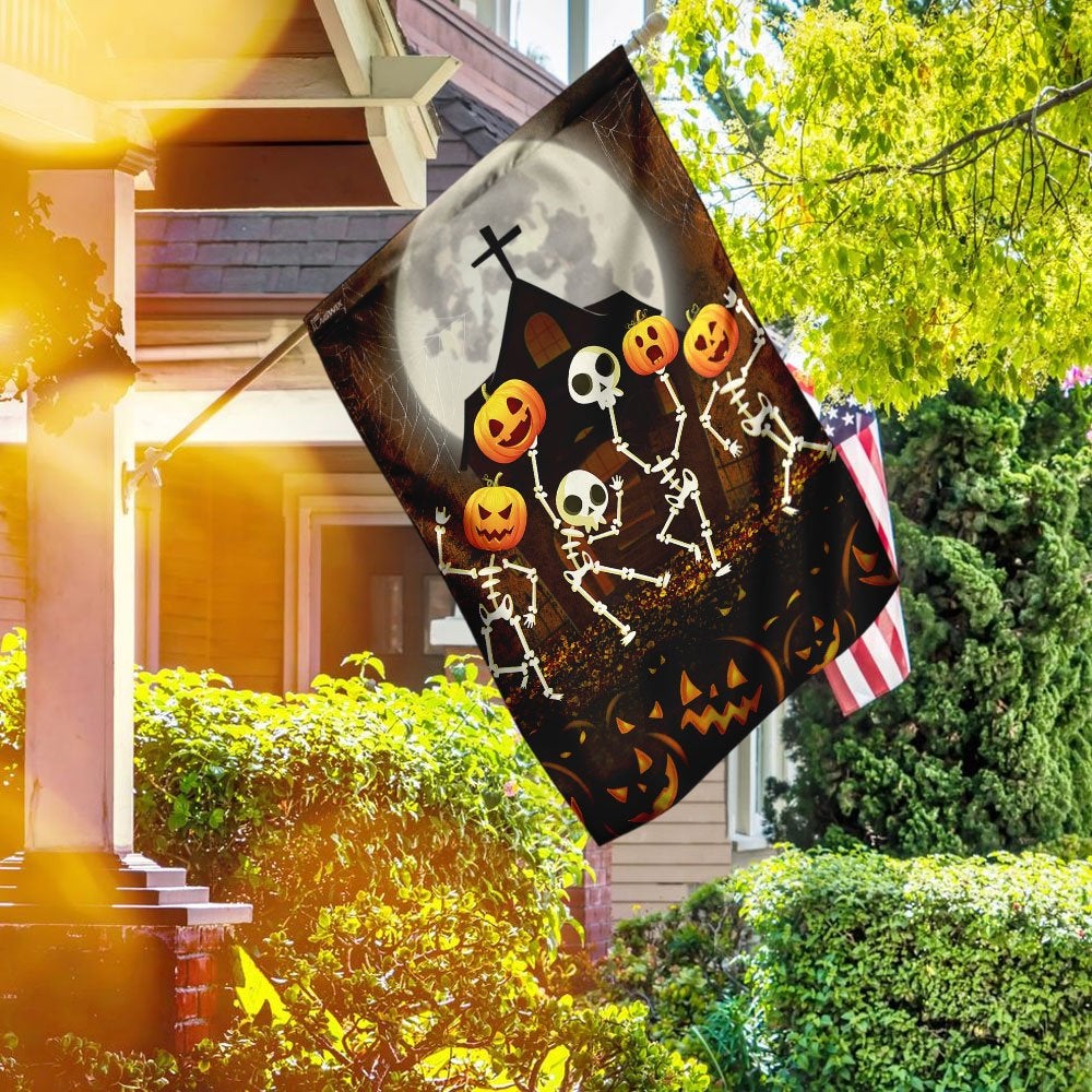 Skeleton Pumpkin Halloween Flag House Garden Farmhouse Peace Rustic Country Decor Skeleton Pumpkin Halloween Flag House Garden Farmhouse Peace Rustic Country Decor