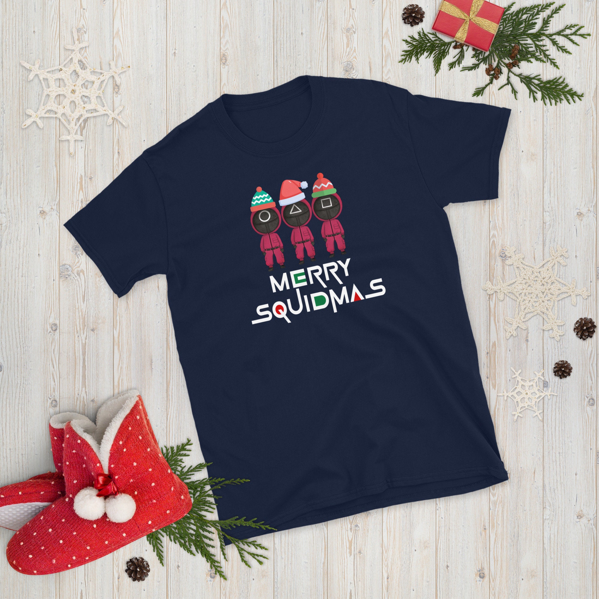 Merry Squidmas Circle Triangle Square Squid Game Inspired Christmas Tshirt Merry Squidmas Circle Triangle Square Squid Game Inspired Christmas Tshirt