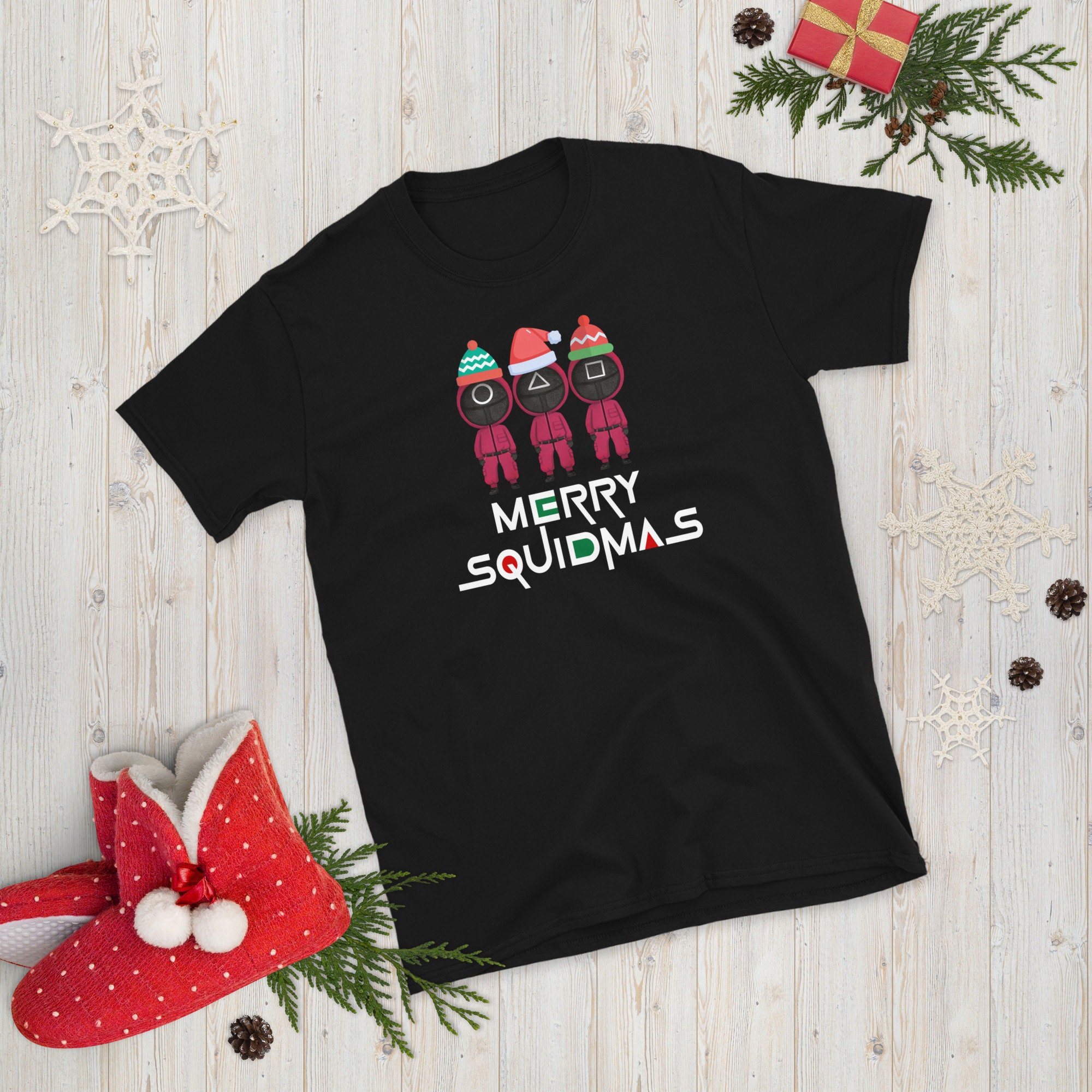 Merry Squidmas Circle Triangle Square Squid Game Inspired Christmas Tshirt Merry Squidmas Circle Triangle Square Squid Game Inspired Christmas Tshirt