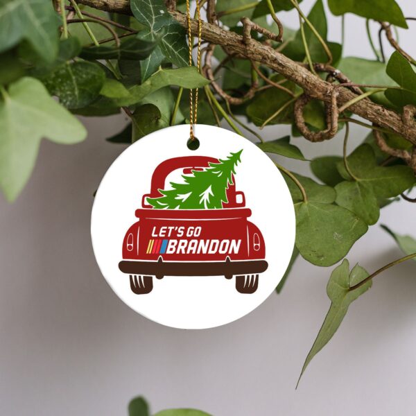 Red Truck Let’s Go Brandon Christmas Tree Ceramic Ornament