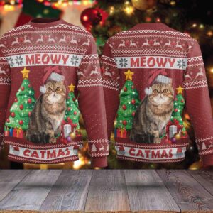 Funny Meowy Catmas Christmas Style Ugly Sweater For Holidays