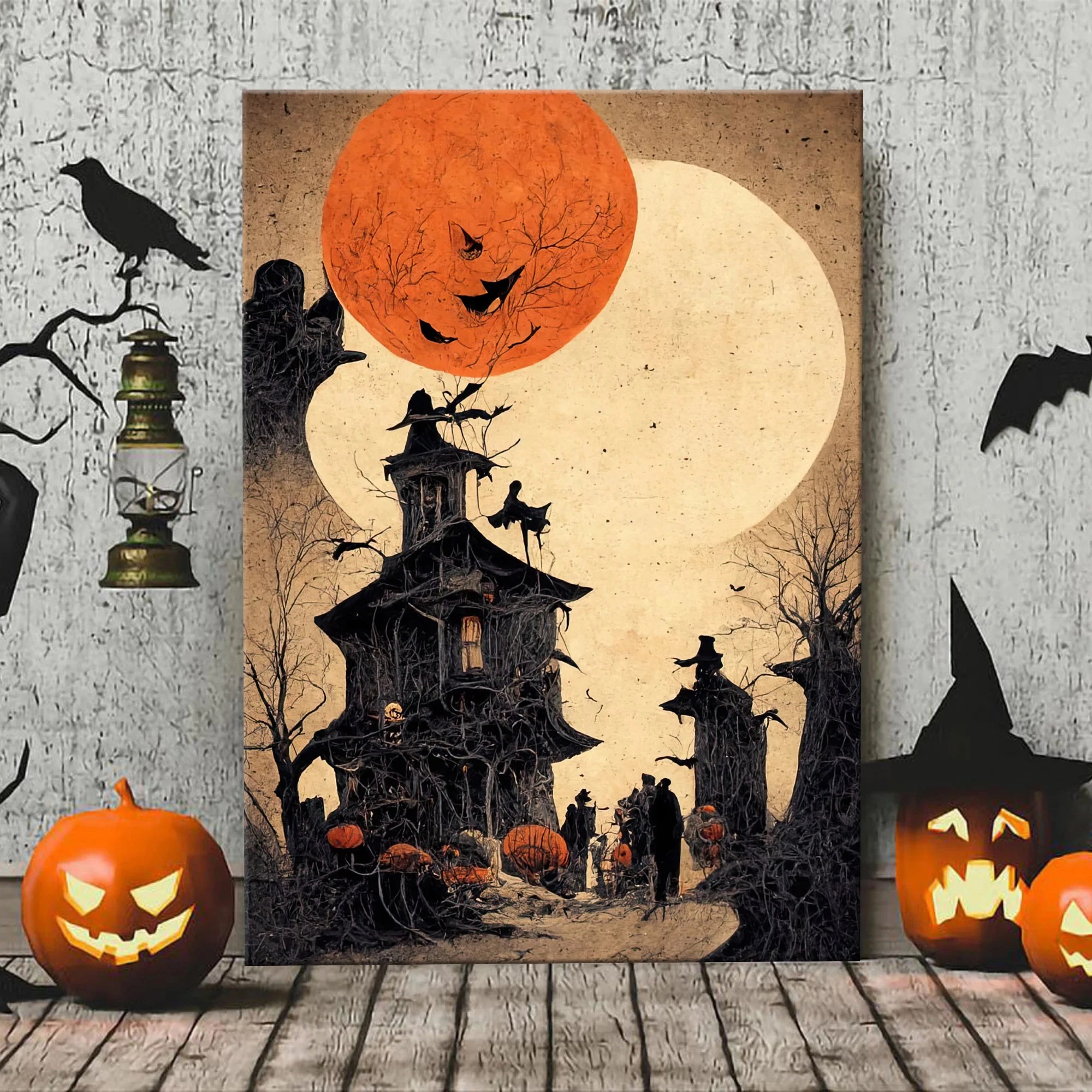 Scary House A Dark Night Halloween Poster Canvas Scary House A Dark Night Halloween Poster Canvas