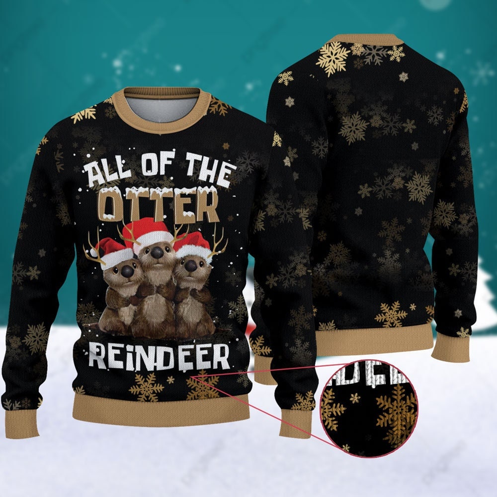 All Of The Otter Reindeer Ugly Christmas Sweater - Trends Bedding